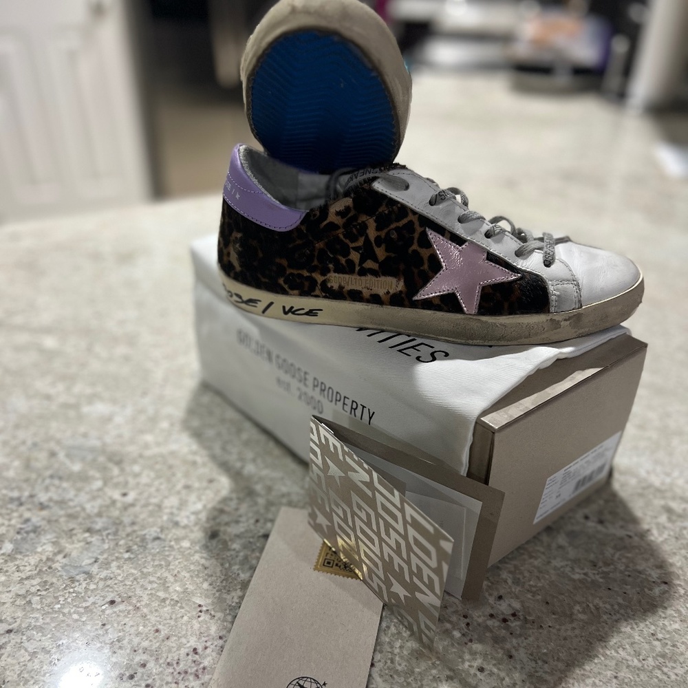 Golden Goose Superstar Women's Sneaker Size 39 Leopard white and lilac